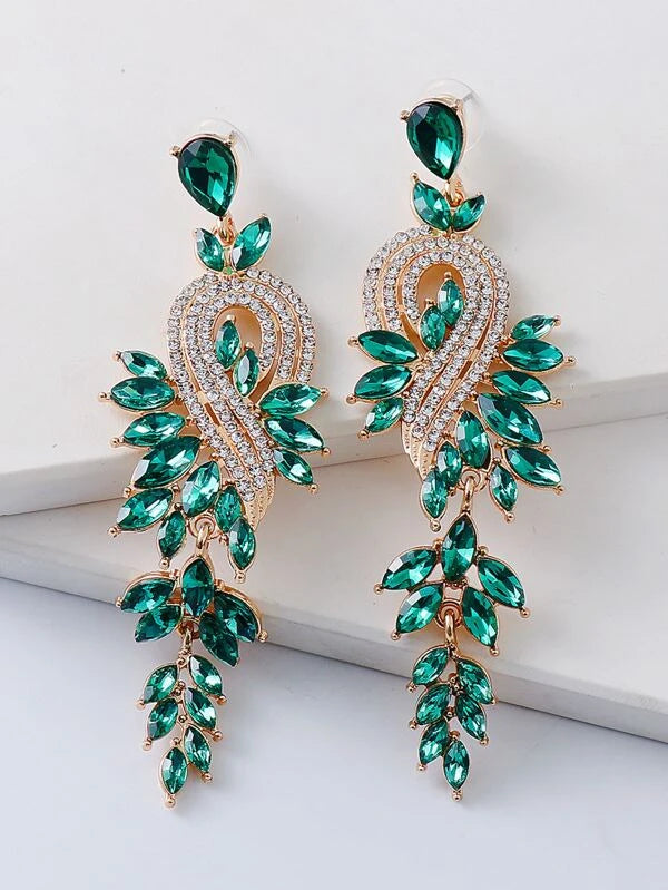 Rhinestone Decor Drop Earrings qwe4 in BLACK / CHAMPAGNE / GREEN Colors