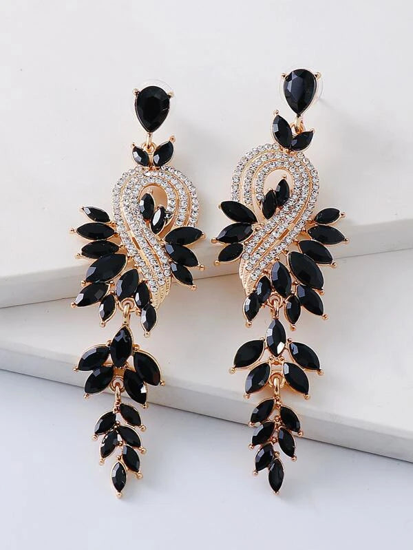 Rhinestone Decor Drop Earrings qwe4 in BLACK / CHAMPAGNE / GREEN Colors