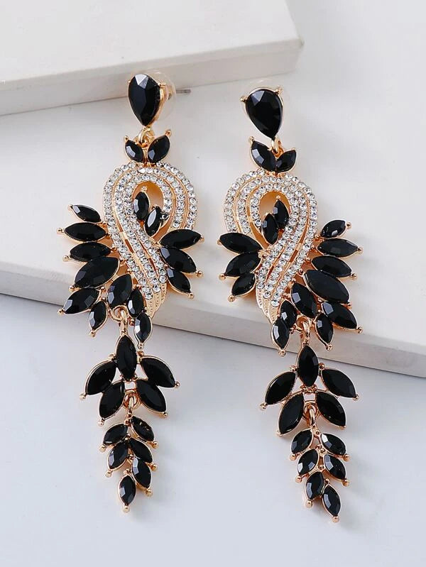 Rhinestone Decor Drop Earrings qwe4 in BLACK / CHAMPAGNE / GREEN Colors