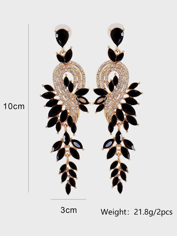 Rhinestone Decor Drop Earrings qwe4 in BLACK / CHAMPAGNE / GREEN Colors