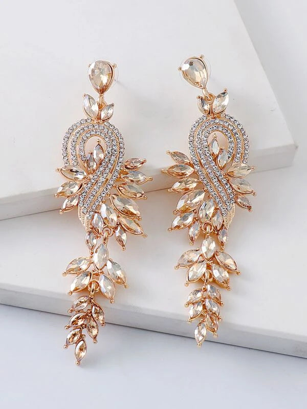 Rhinestone Decor Drop Earrings qwe4 in BLACK / CHAMPAGNE / GREEN Colors