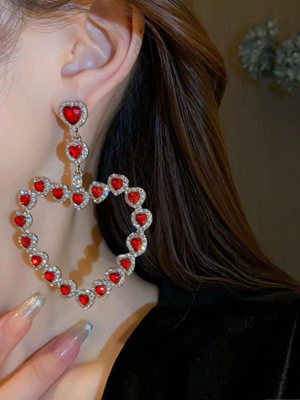 Rhinestone Heart Decor Earrings BG6    MULTICOLOR / RED/ YELLOW