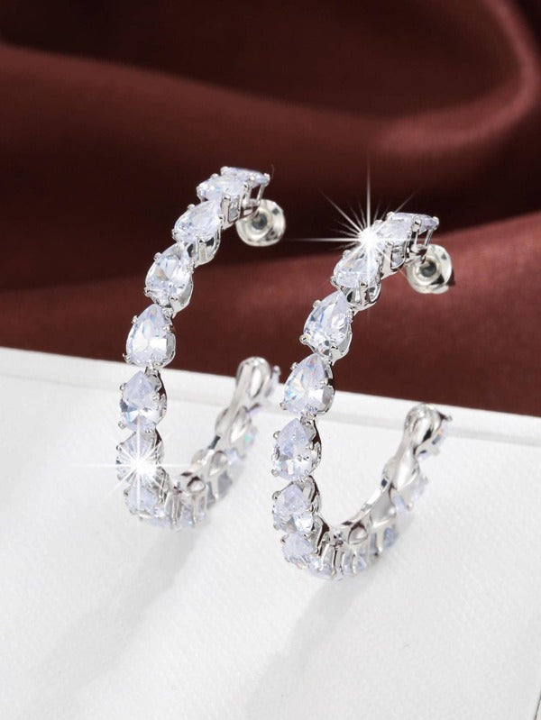 Cubic Zirconia Decor Hoop Earrings bh76