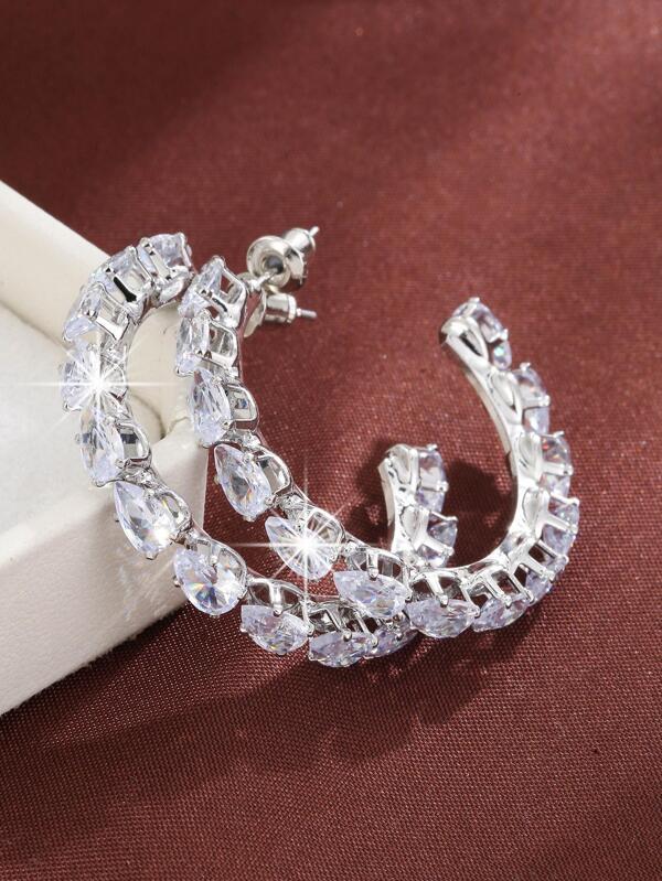 Cubic Zirconia Decor Hoop Earrings bh76