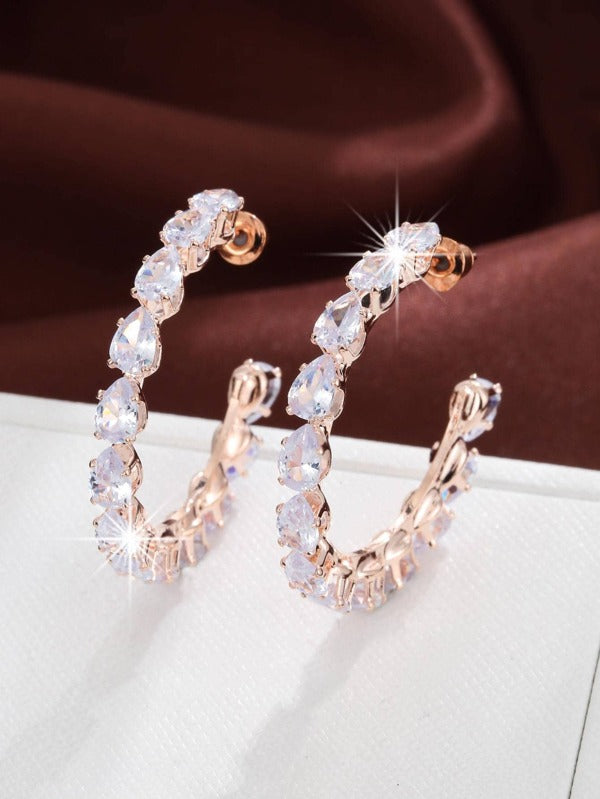 Cubic Zirconia Decor Hoop Earrings bh76