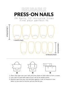 24pcs Long Coffin Shaped Novelty Rhinestone False Nails Set With 1pc Nail File & 1pc Jelly Glue Press On Nails Nail Supplies