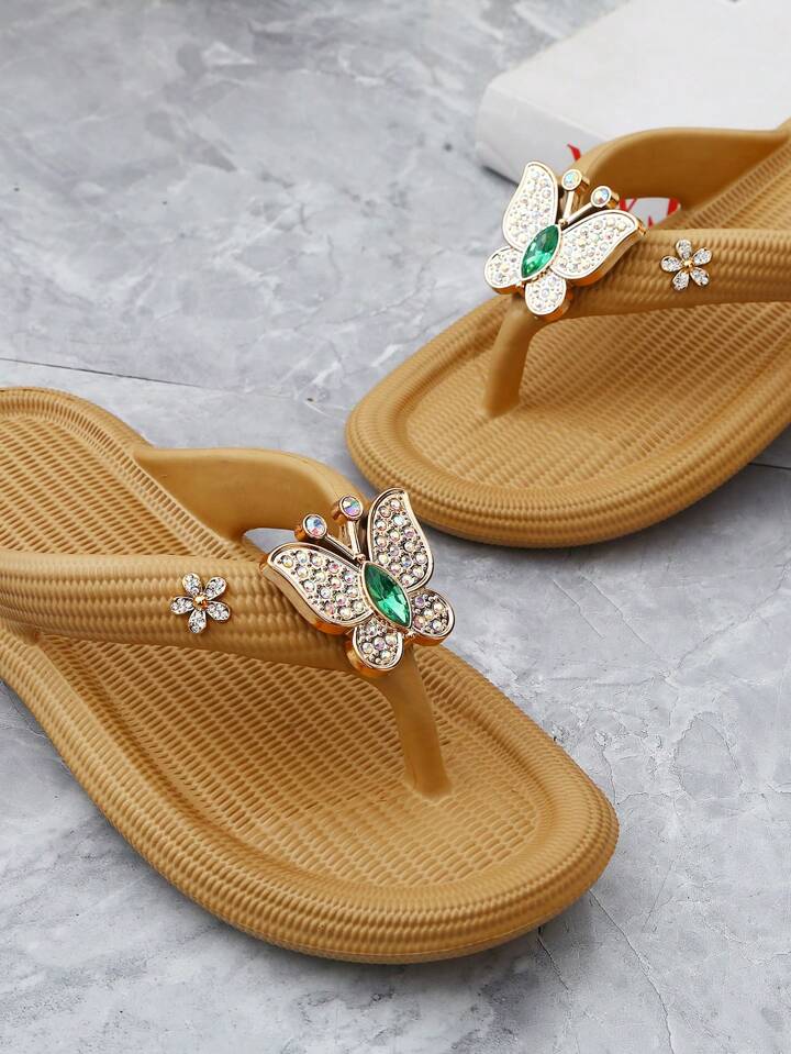 Elegant Rhinestone Women Fashionable Soft Thick-Soled Flat Heel