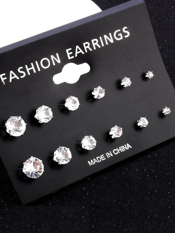 Rhinestone Detail Stud Earring Set 6pairs