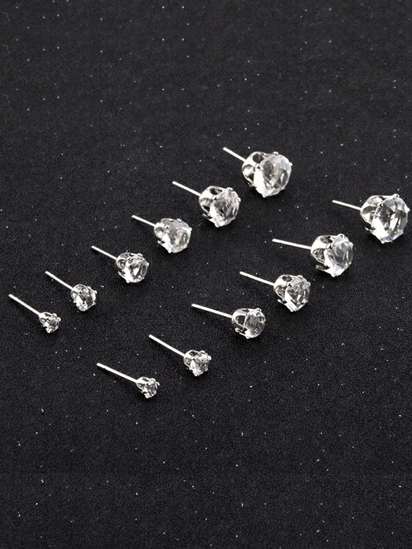 Rhinestone Detail Stud Earring Set 6pairs