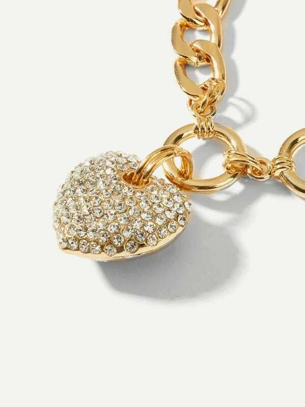 Rhinestone Heart Charm Chain Bracelet 1pc