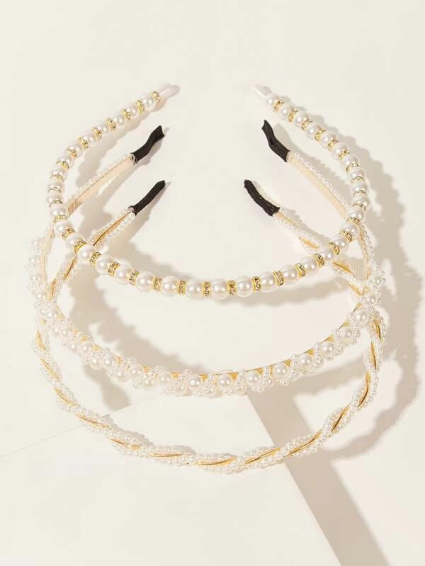 3pcs Faux Pearl Beaded Hair Hoop SET