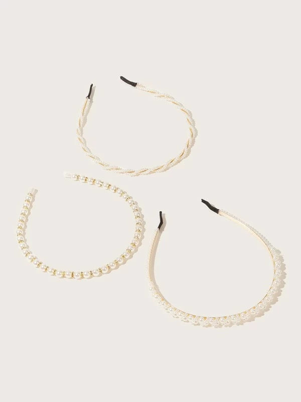 3pcs Faux Pearl Beaded Hair Hoop SET