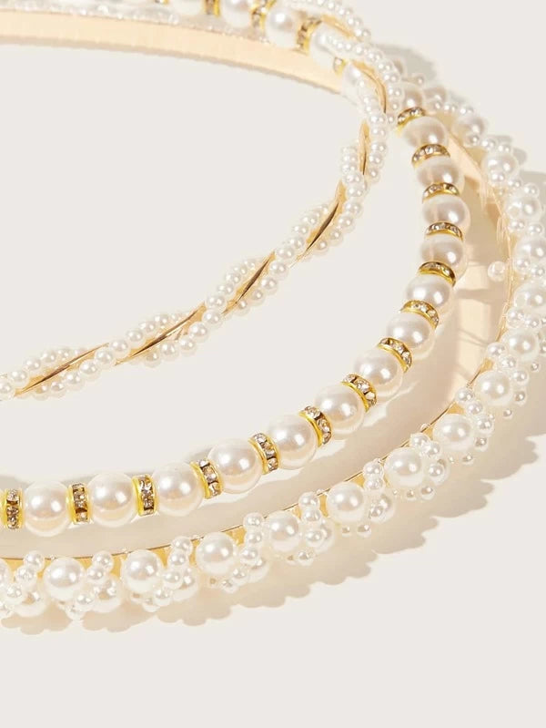 3pcs Faux Pearl Beaded Hair Hoop SET