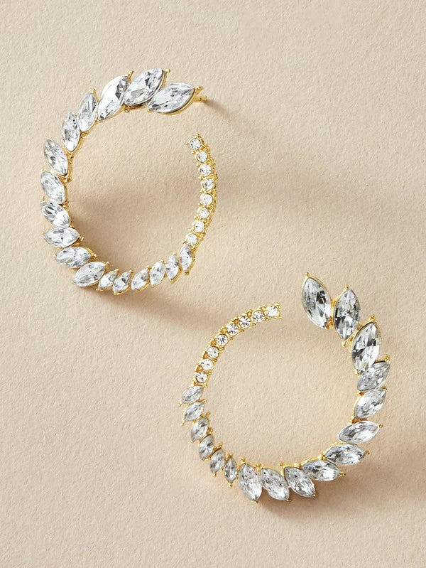 1pair Rhinestone Decor Hoop Earrings