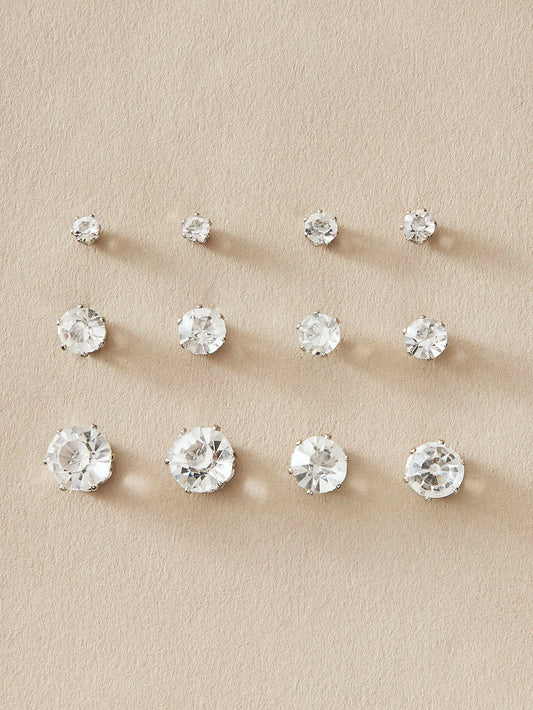 6pairs Rhinestone Decor Stud Earrings 89