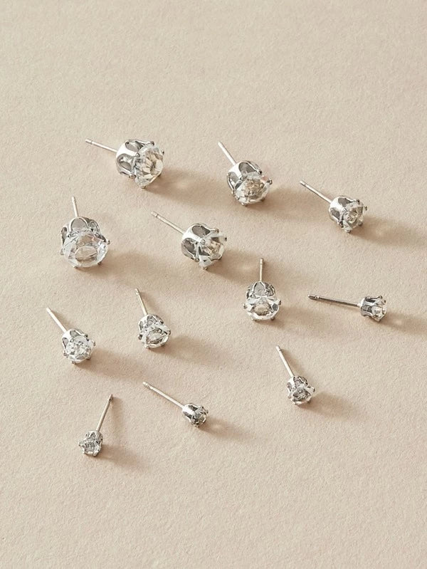 6pairs Rhinestone Decor Stud Earrings 89