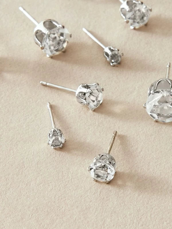 6pairs Rhinestone Decor Stud Earrings 89