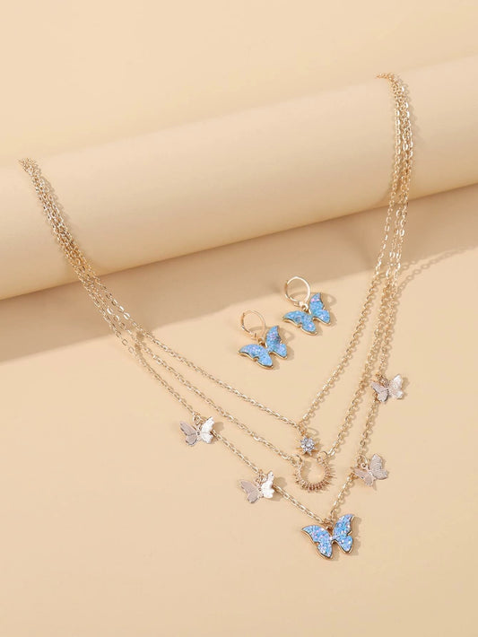 3pcs Butterfly Charm Jewelry Set