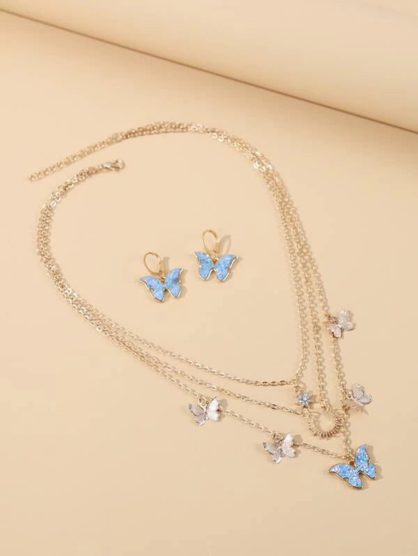 3db Butterfly Charm ékszerkészlet