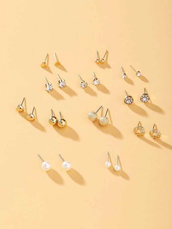 12pairs/set Heart & Faux Pearl Decor Stud Earrings 998