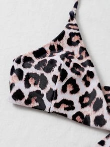 Leopard Print Crisscross Halter Bikini Swimsuit