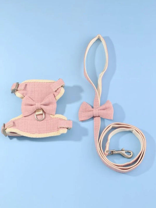 1pc Bow Decor Cat Harness & 1pc Cat Leash (S - M)