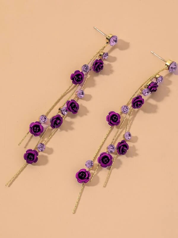 Rhinestone Flower Drop Earrings bhh7