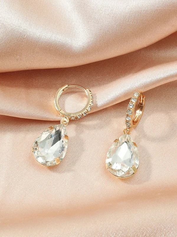 Rhinestone Decor Water Drop Earrings ftt5 in BLUE / WHITE Colors