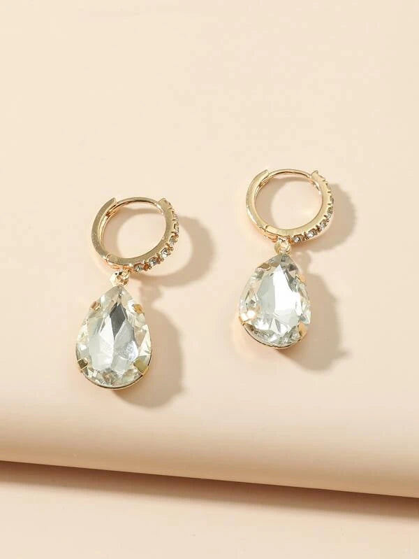 Rhinestone Decor Water Drop Earrings ftt5 in BLUE / WHITE Colors