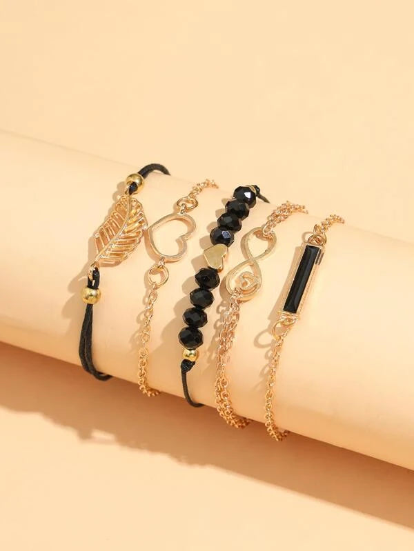 5pcs Heart & Leaf Decor Bracelet