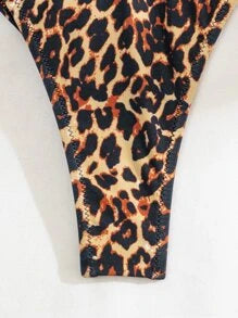 Leopard Frill Trim Tie Side Bikini fürdőruha