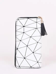 Tassel Charm Geometric Pattern Long Wallet