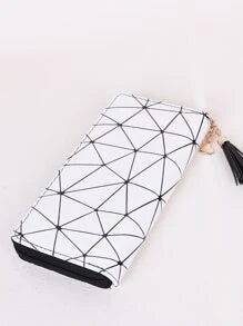 Tassel Charm Geometric Pattern Long Wallet