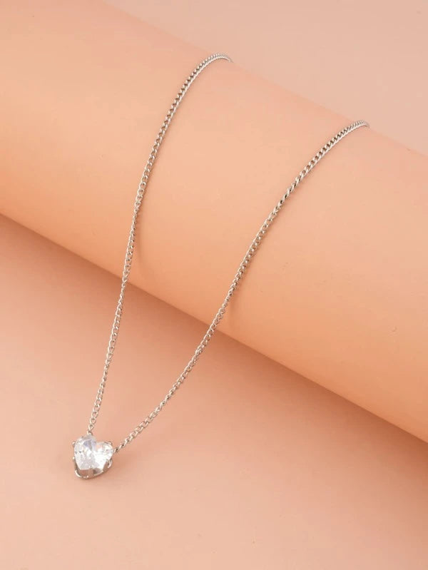 Cubic Zirconia Heart Charm Necklace