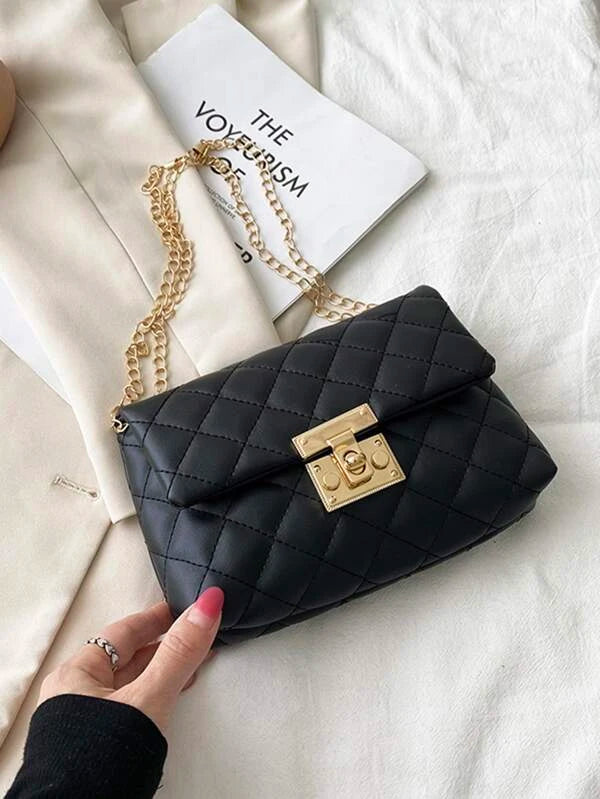 Quilted Twist Lock Chain Bag (15x21cm)
