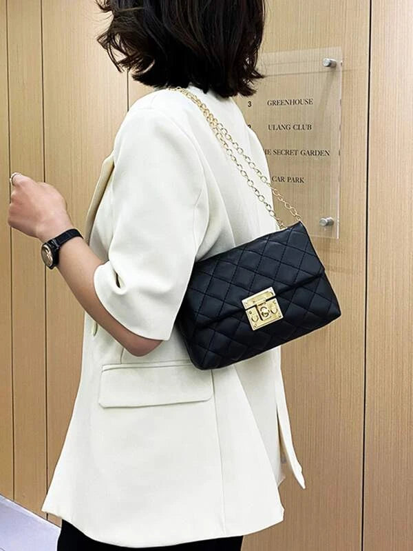 Quilted Twist Lock Chain Bag (15x21cm)