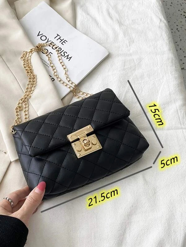 Quilted Twist Lock Chain Bag (15x21cm)