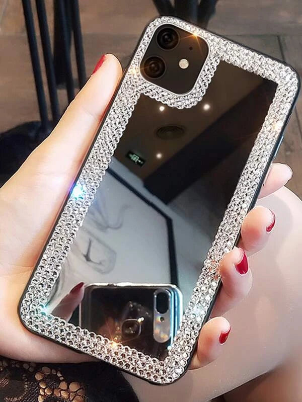 Rhinestone Decor Mirror Case Compatible With iPhone