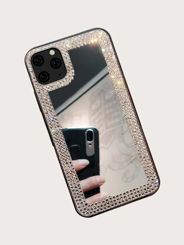 Rhinestone Decor Mirror Case Compatible With iPhone