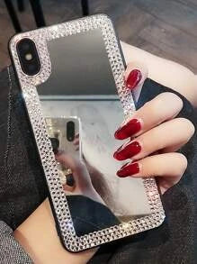 Rhinestone Decor Mirror Case Compatible With iPhone