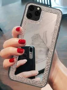 Rhinestone Decor Mirror Case Compatible With iPhone