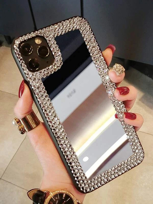 Rhinestone Decor Mirror Case Compatible With iPhone