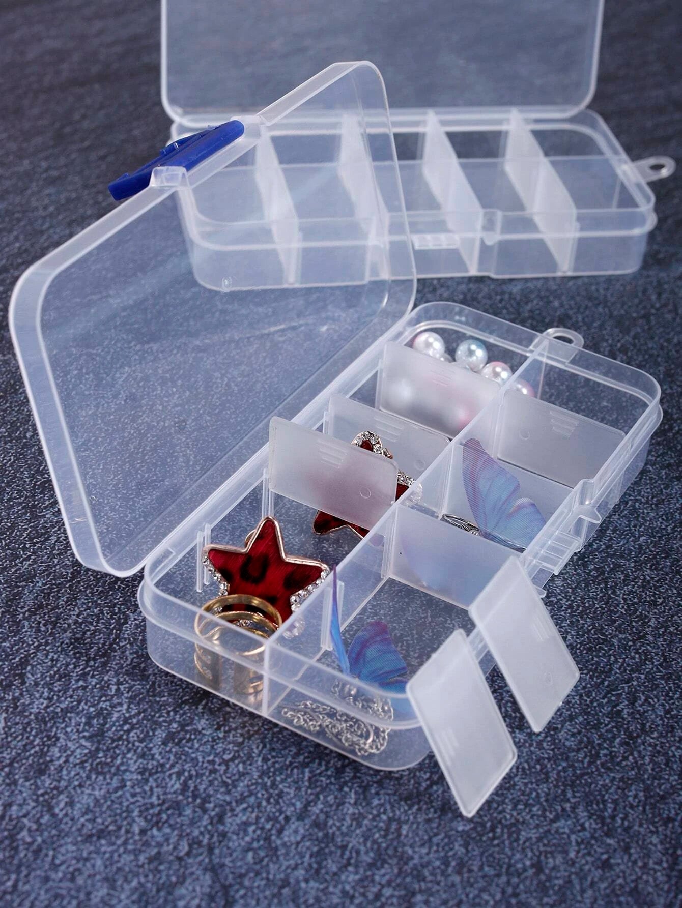 1pc 10 Grids Portable Detachable Plastic Jewelry Storage Box, Transparent Lock Multi-Lattice Assembly Storage Box