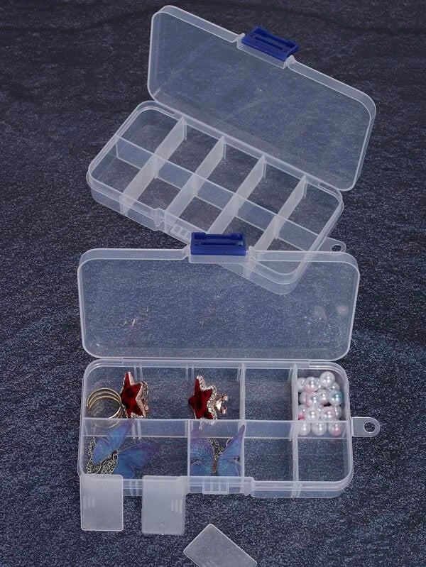 1pc 10 Grids Portable Detachable Plastic Jewelry Storage Box, Transparent Lock Multi-Lattice Assembly Storage Box