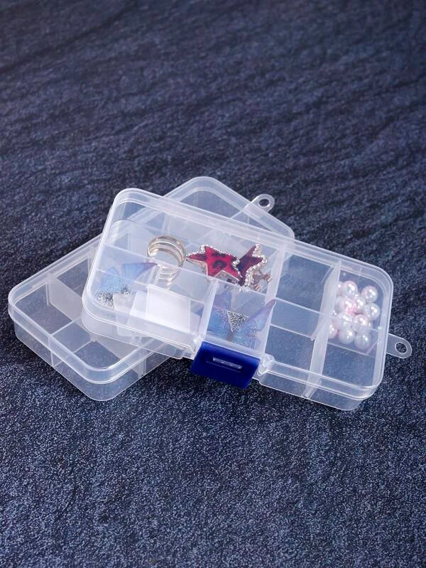 1pc 10 Grids Portable Detachable Plastic Jewelry Storage Box, Transparent Lock Multi-Lattice Assembly Storage Box