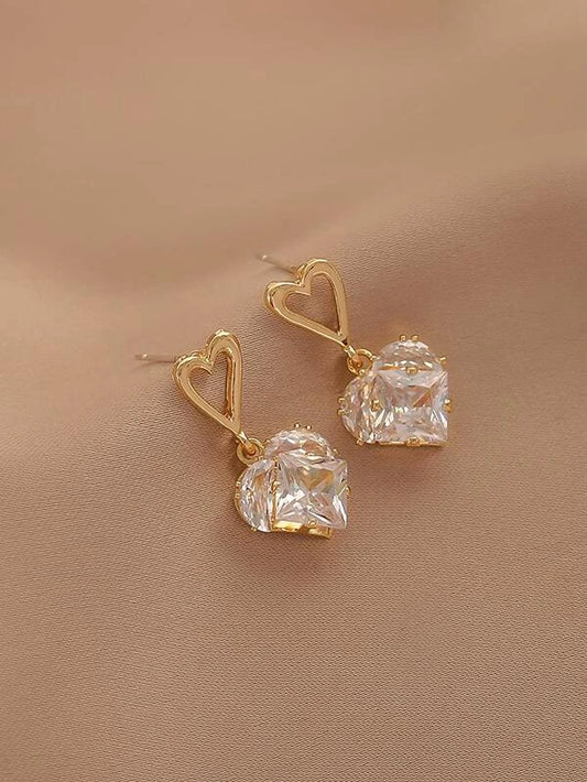 Cubic Zirconia Heart Drop Earrings