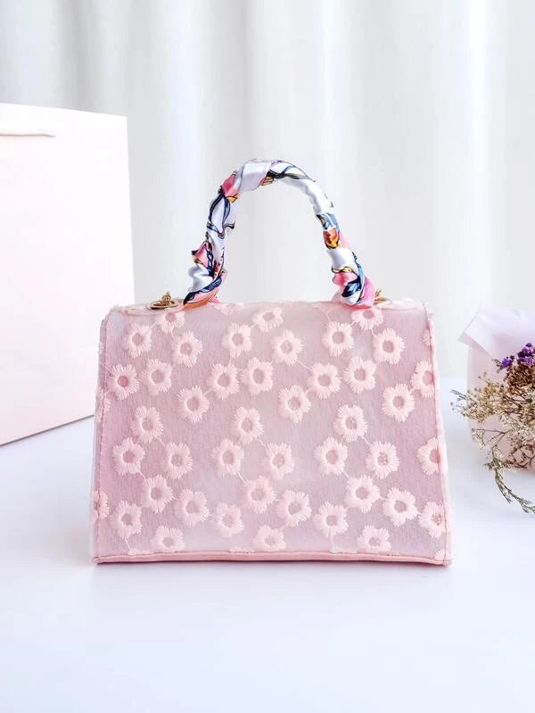 Mini Twilly Scarf Decor Floral Embroidered Chain Bag 789VB