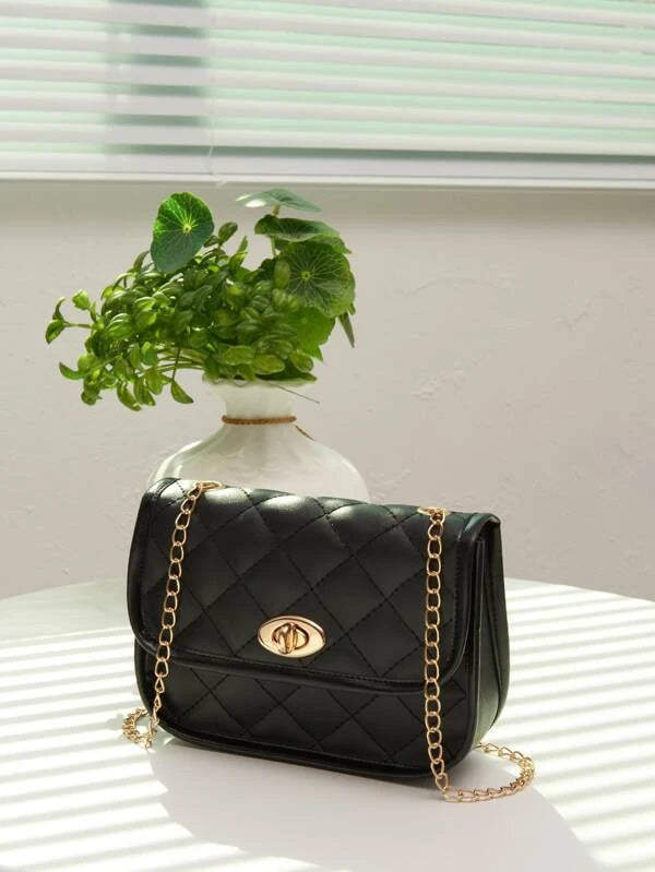 Mini Minimalist Twist Lock Quilted Chain Crossbody Bag V78