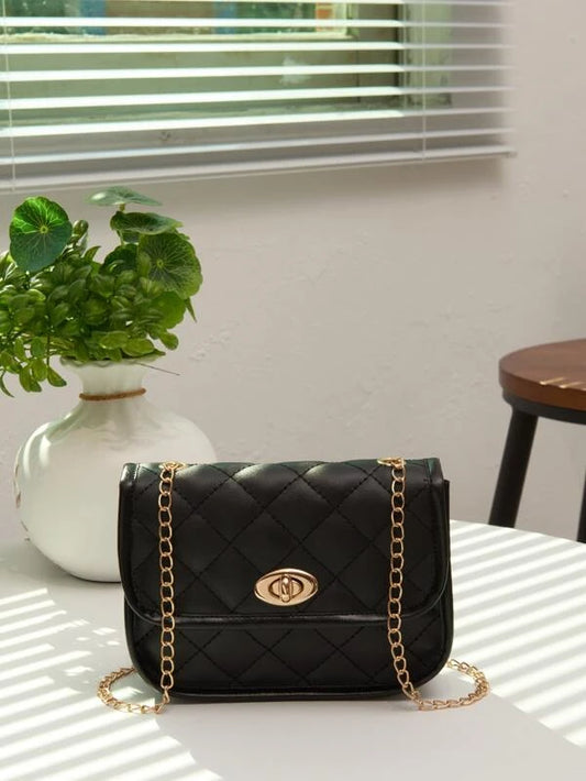 Mini Minimalist Twist Lock Quilted Chain Crossbody Bag V78