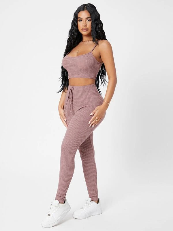 Waffle Knit Cami Top And Leggings Set